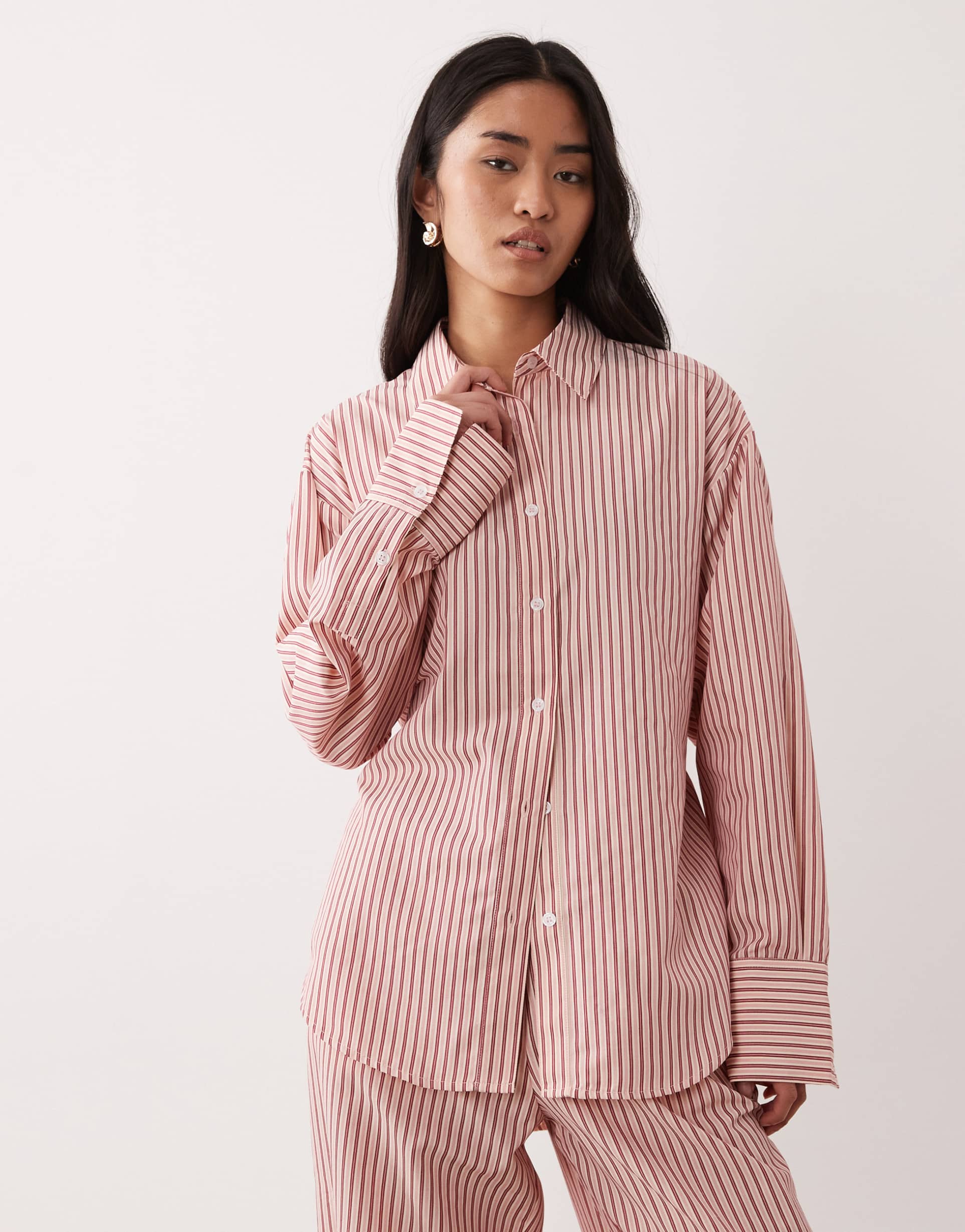 nia serrano long sleeve shirt in red stripes - part of a set