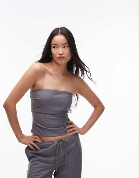 Nia tailored bandeau co-ord in grey - view 1