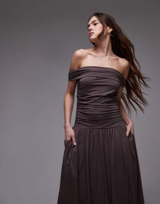 Shop Nia Tammy Slinky Bandeau Midaxi Dress In Brown