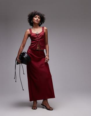 Nia True Satin Corset Top In Red