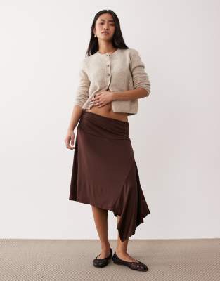 NIA Vine midaxi slinky ruffle detail skirt in chocolate brown
