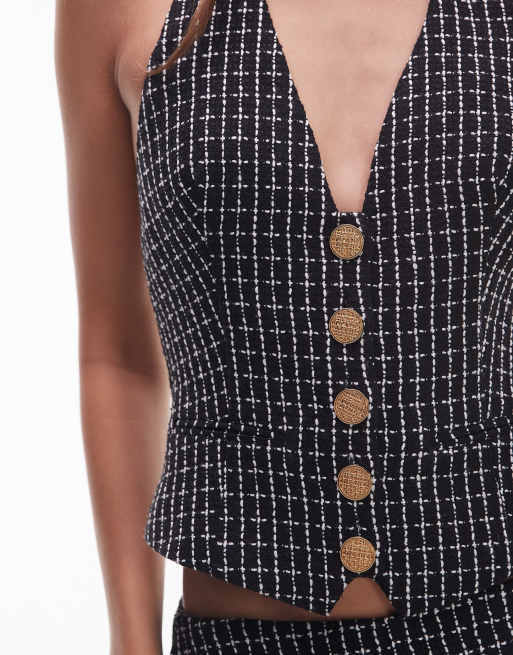 NIA Vivienne boucle button up halter top in black, 2 of 4