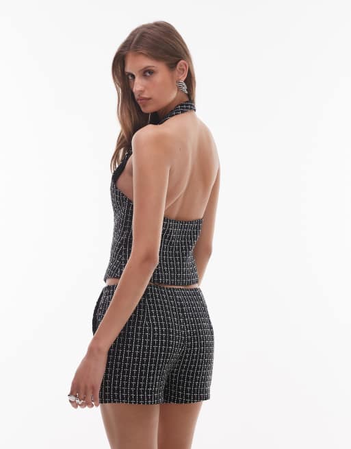 NIA Vivienne boucle button up halter top in black, 4 of 4