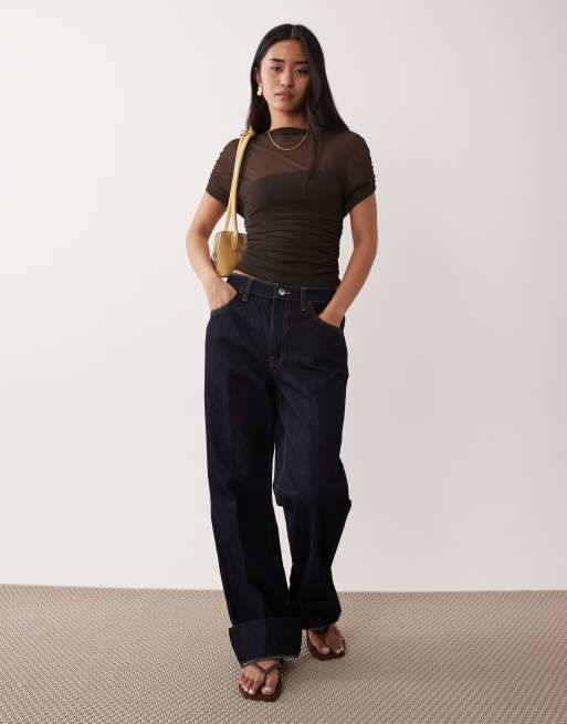 NIA Yale mesh boat neck bandau style top in chocolate brown, 2 of 4