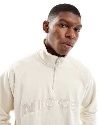 Nicce Nicce 1/4 zip logo sweatshirt in white-Navy