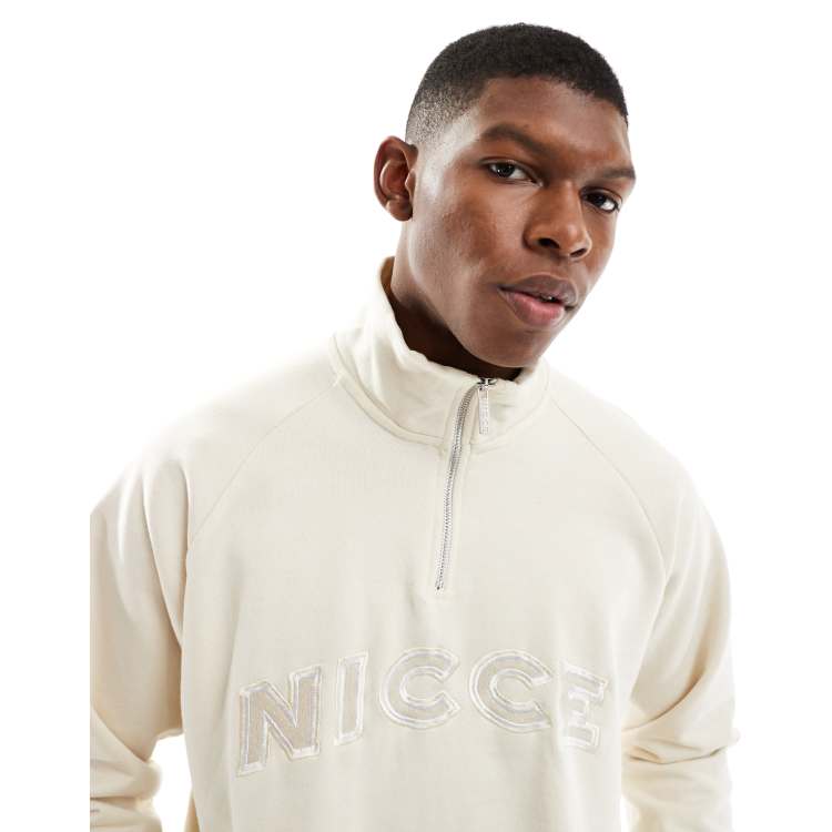 Nicce 1 4 zip logo sweatshirt in white ASOS