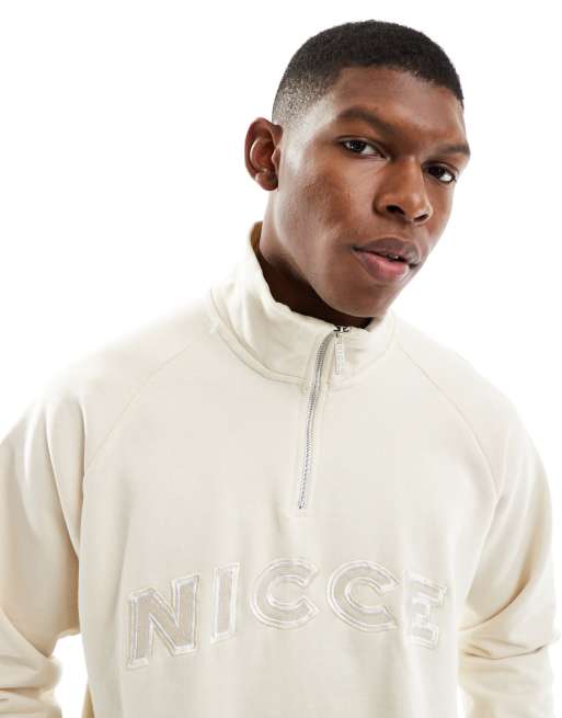 Nicce 1 4 zip logo sweatshirt in white ASOS