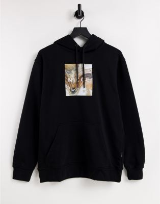 NICCE - Aerial - Felpa con cappuccio nera con riquadro con stampa fotografica