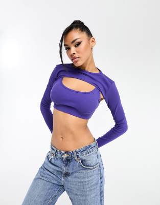 alia cropped cut out long sleeve top in purple