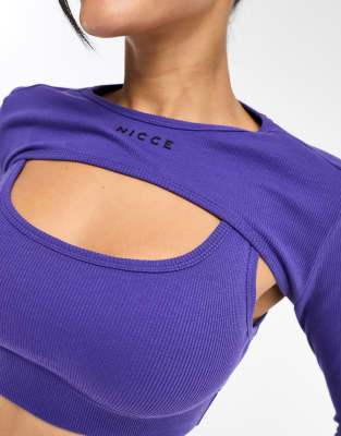 Nicce Alia Cropped Cut Out Long Sleeve Top In Purple