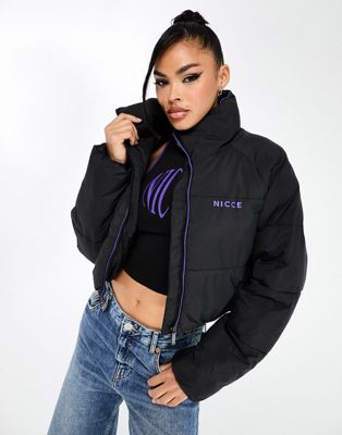Nicce alia cropped puffer jacket in black with purple trim - ASOS Price Checker