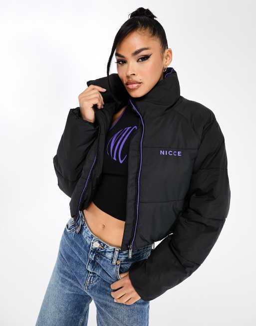 Black Crop Boxy Puffer Jacket