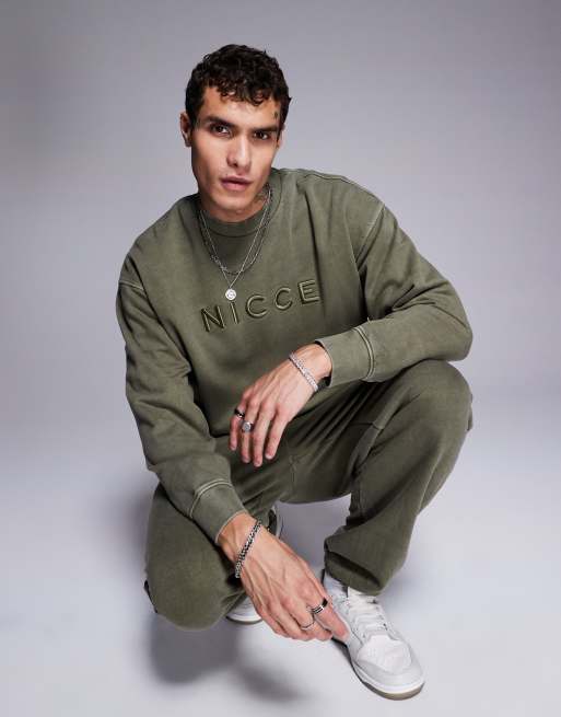 Nicce – Bluza dresowa z okrągłym dekoltem w kolorze khaki z efektem sprania, część zestawu