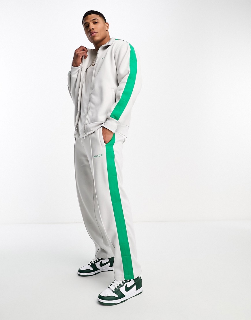 Nicce breton co-ord joggers in grey with green stripe