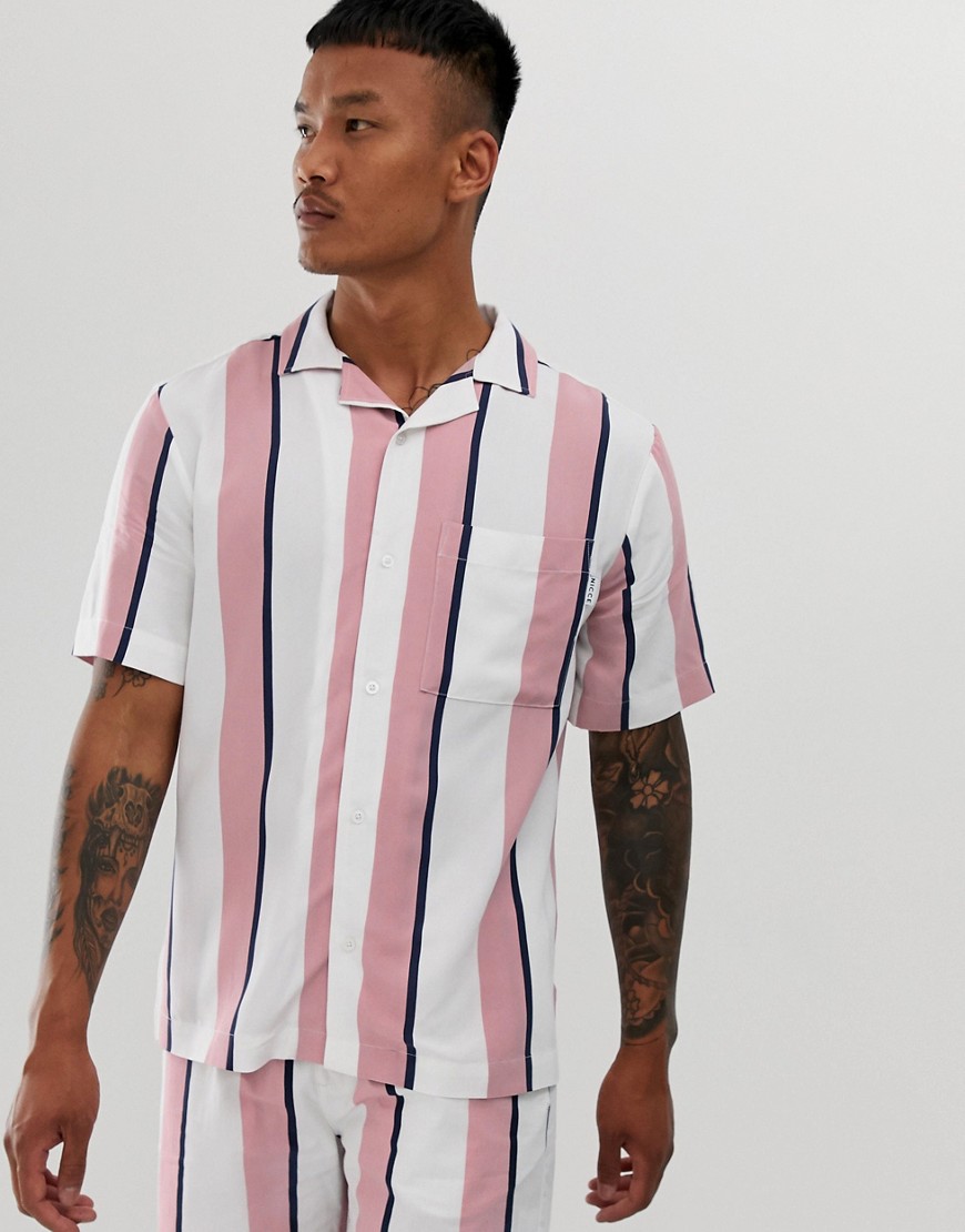 Nicce co-ord shirt with stripe print-Pink
