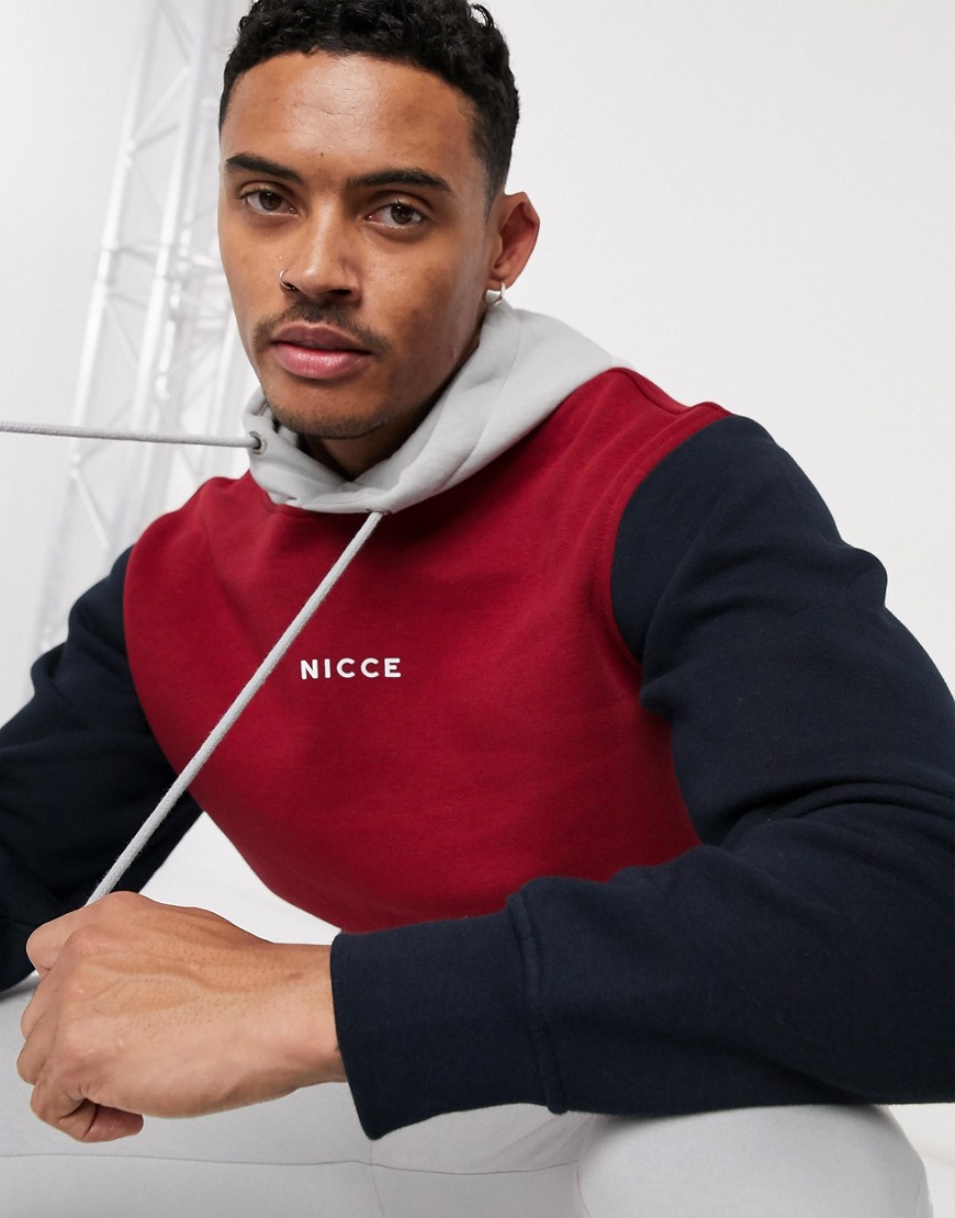 Nicce colourblock hoodie in red
