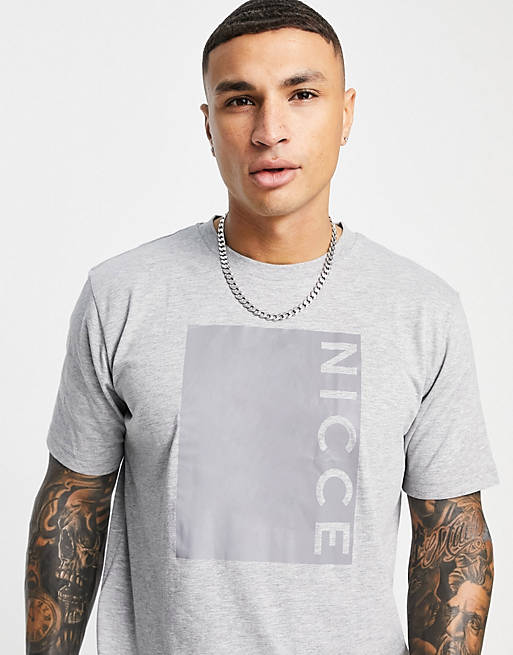 Men Nicce cube box print t-shirt in grey 