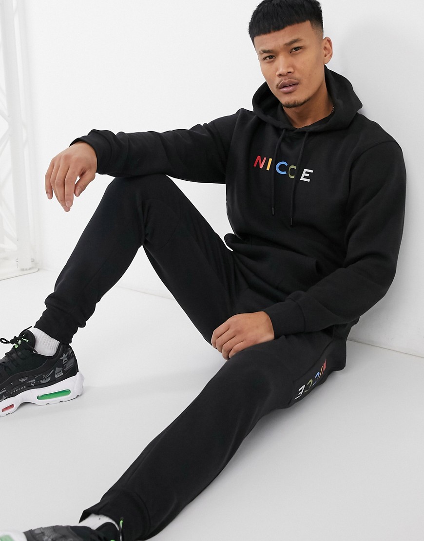 Nicce Denver hoodie with multi color logo in black