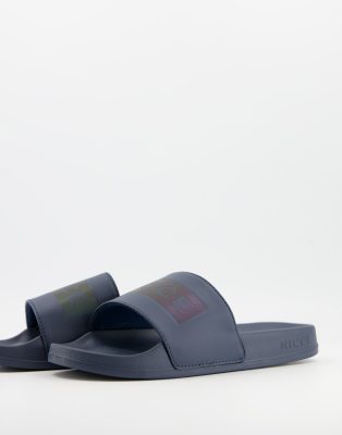 Nicce dock iridescent logo sliders in navy ASOS