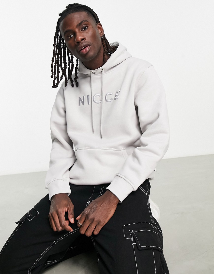 Nicce embroidered logo mercury hoodie in stone gray