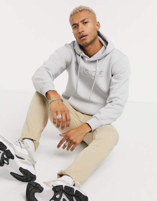 Nicce embroidered logo mercury hoodie in stone grey