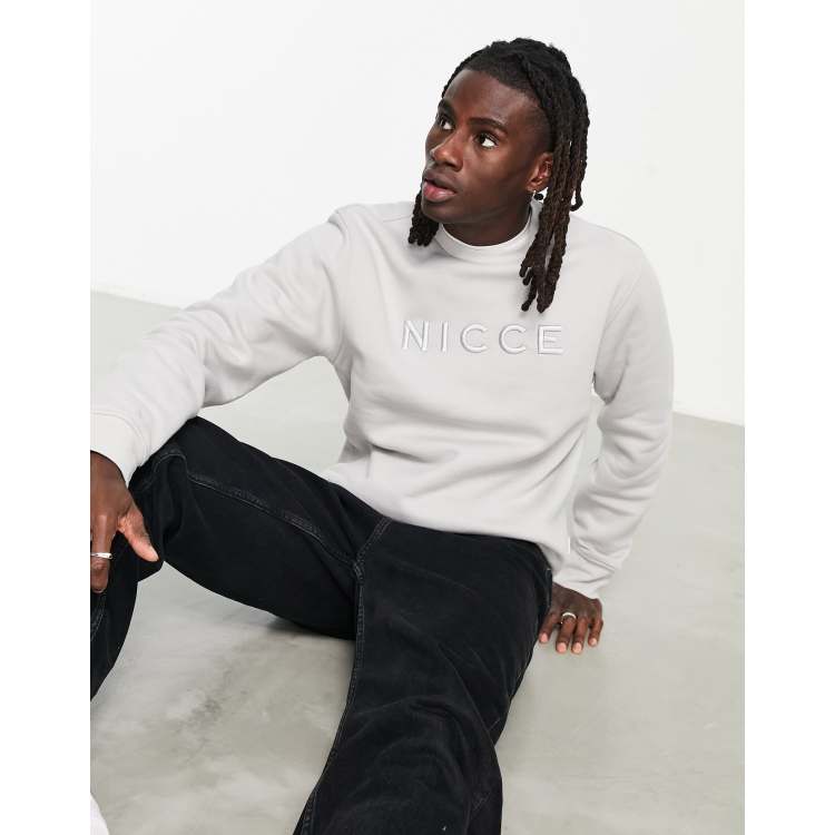 Nicce embroidered logo mercury sweatshirt in stone grey ASOS
