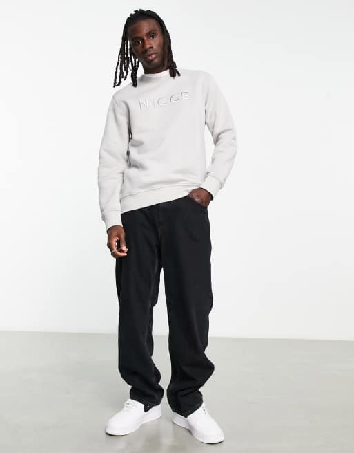 Nicce embroidered logo mercury sweatshirt in stone grey