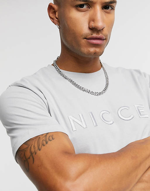 Nicce embroidered logo mercury t-shirt in stone grey