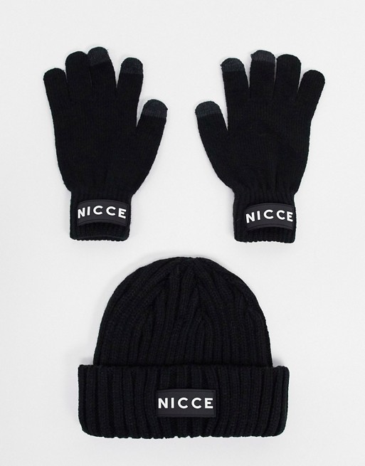 Nicce fisherman beanie and touchscreen glove gift set in black