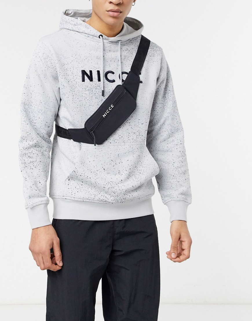 Nicce flat bumbag with centralised zip logo in black