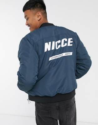 Nicce fleet bomber jacket with logo back print in airforce blue Smart Closet