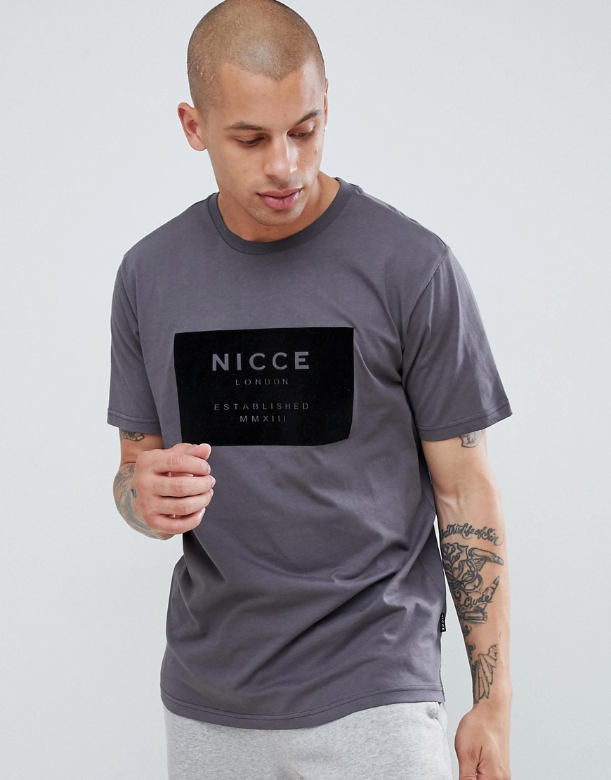 Nicce – Es T-Shirt Mit Velours-Logofeld Grau S