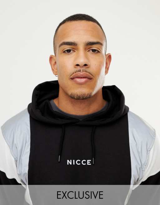 Nicce hoodie in black with reflective panels exclusive to ASOS