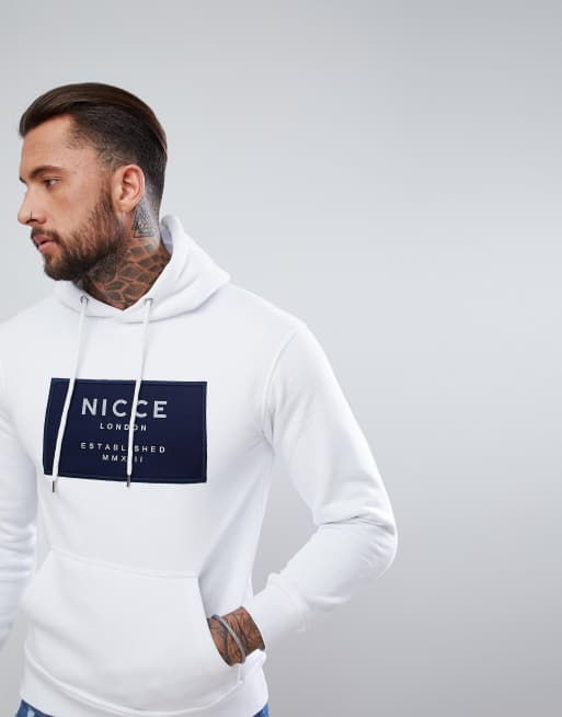 Nicce hoodie in white with navy box logo