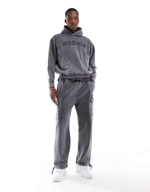 Nicce - Hoodie met logo in grijs met wassing, deel van co-ord set , 2 van 4