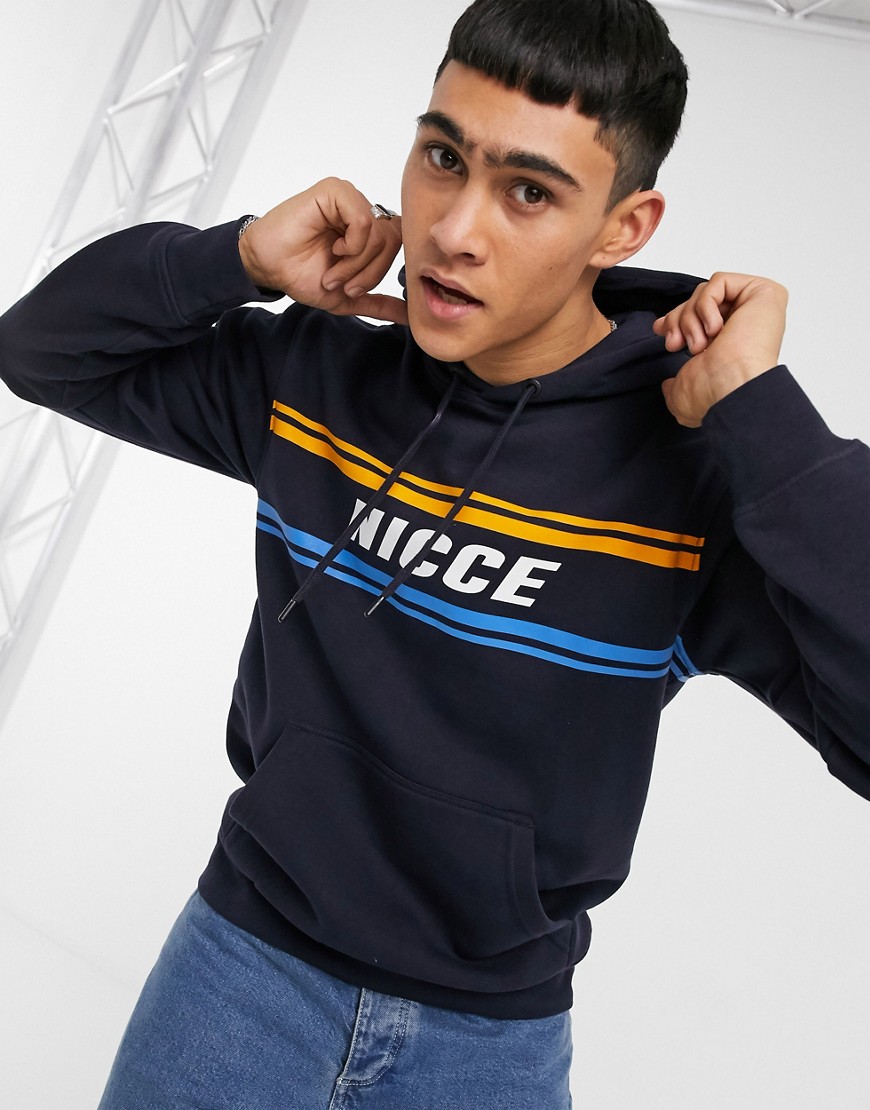 Nicce - Hoodie met strepen en logo in marineblauw