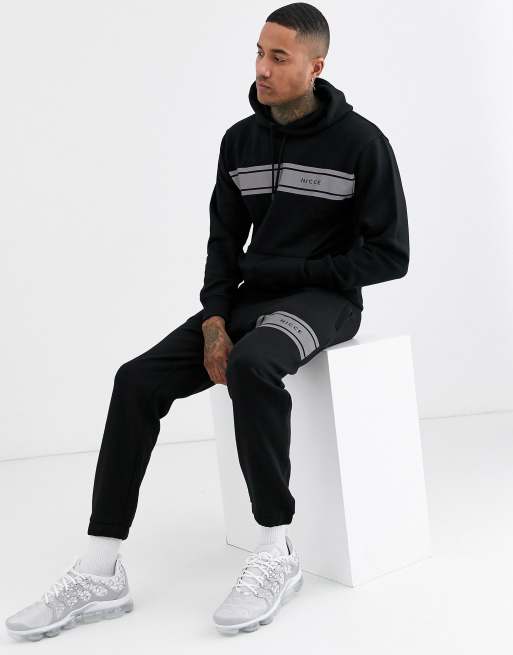 Nicce hoodie with reflective logo panel in black