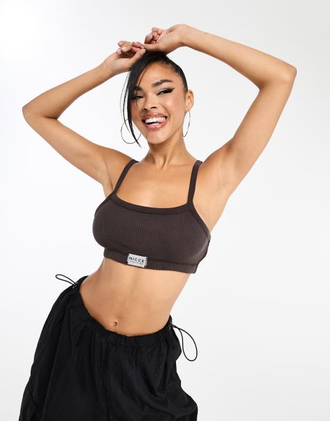 Nicce kira co-ord waffle crop tank top in charcoal grey - view 1