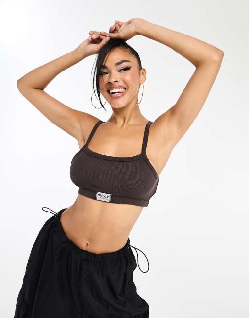 Nicce Kira waffle crop tank top in charcoal grey (part of a set)