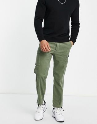 Nicce line cord cargo trousers in green