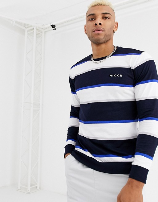 Nicce long sleeve t-shirt with stripes in navy