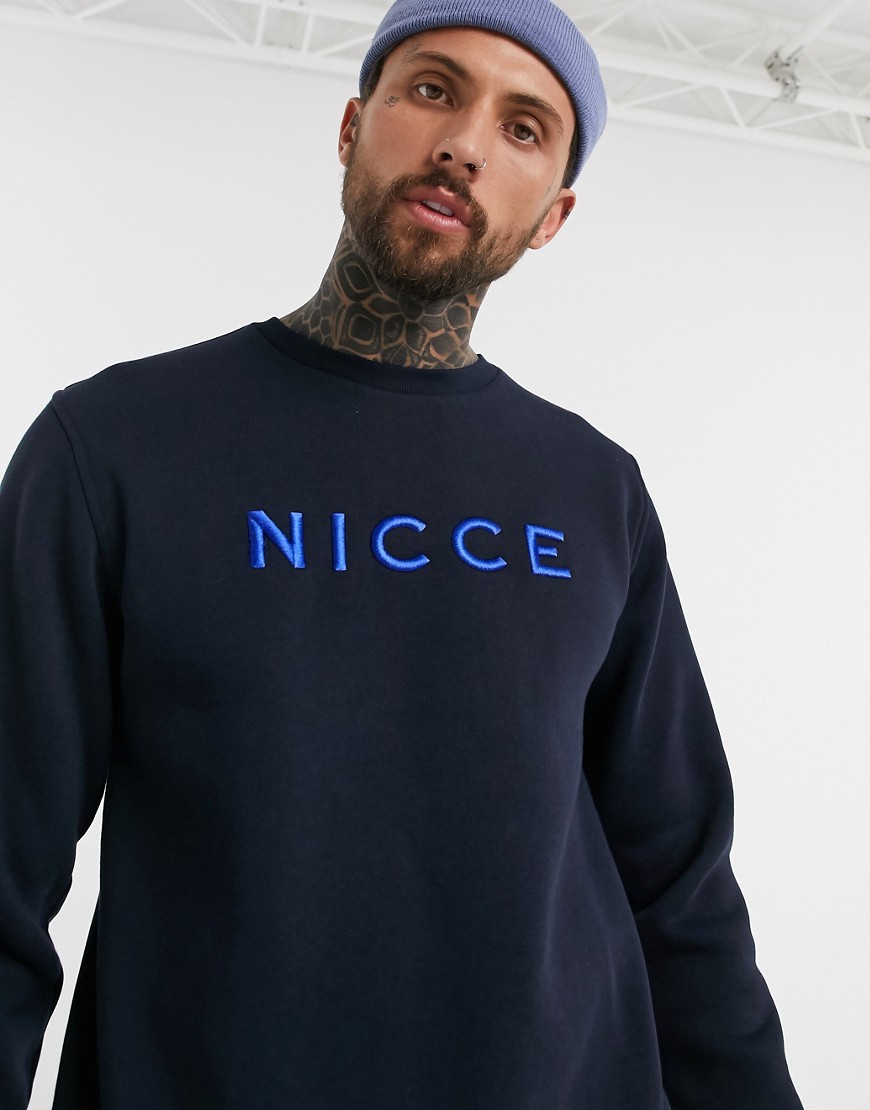 Nicce – Marinblå sweatshirt med kontrasterande logga