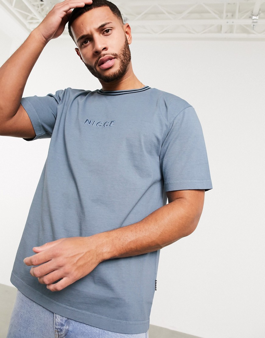 Nicce – Melrose – Blå oversize-t-shirt med broderad logga
