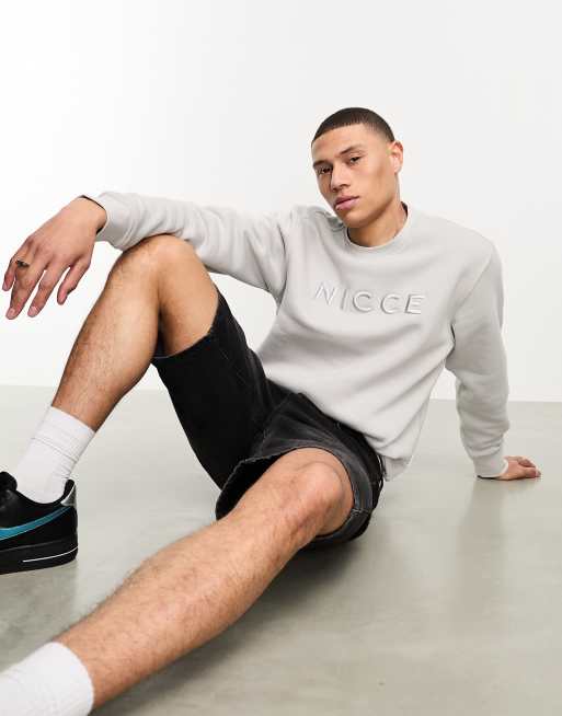 Nicce Mercury embroidered logo sweatshirt in stone grey