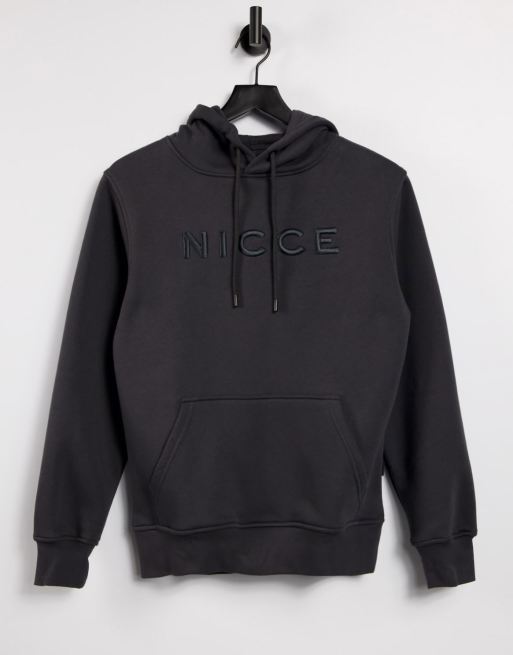 Nicce – Mercury – Kapuzenpullover mit Logostickerei in Kohlschwarz