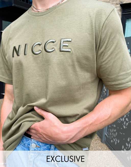 NICCE – Mercury – Oliwkowy T-shirt z haftowanym wzorem, tylko w ASOS