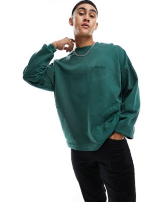 Nicce mercury oversized sweatshirt in forest green with vintage wash