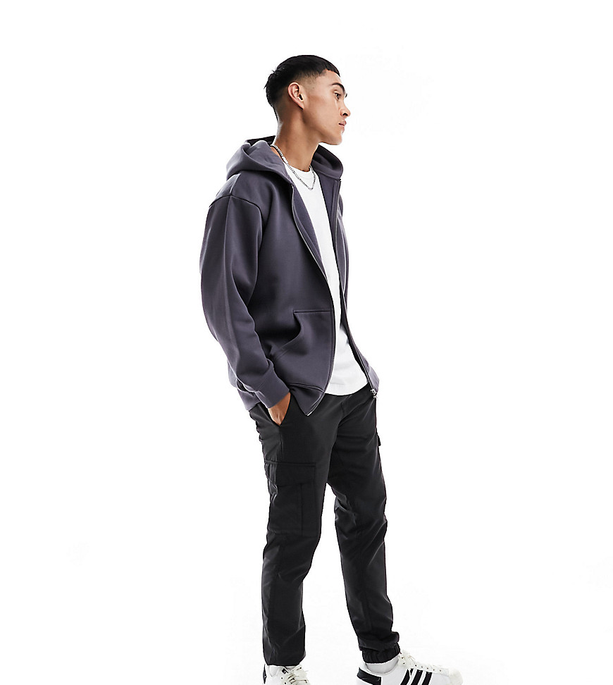 Nicce mercury oversized zip hood in washed black with two way zip