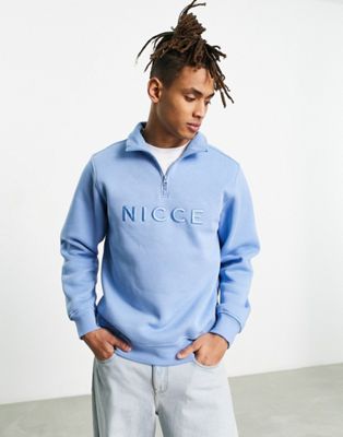 Nicce mercury quarter zip sweatshirt in light blue