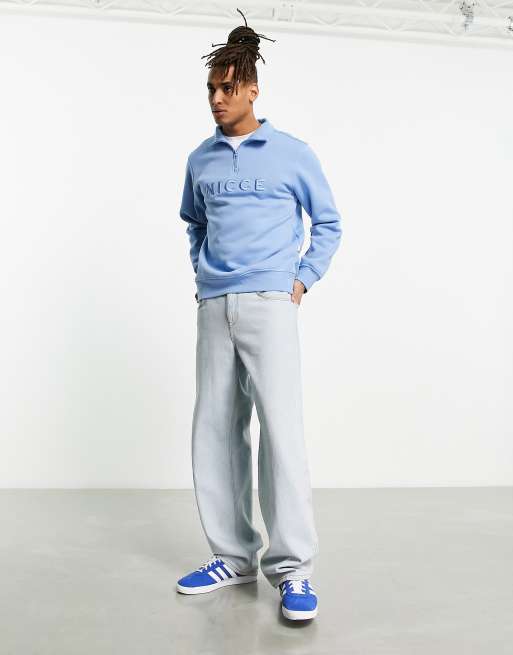 Nicce mercury quarter zip sweatshirt in light blue